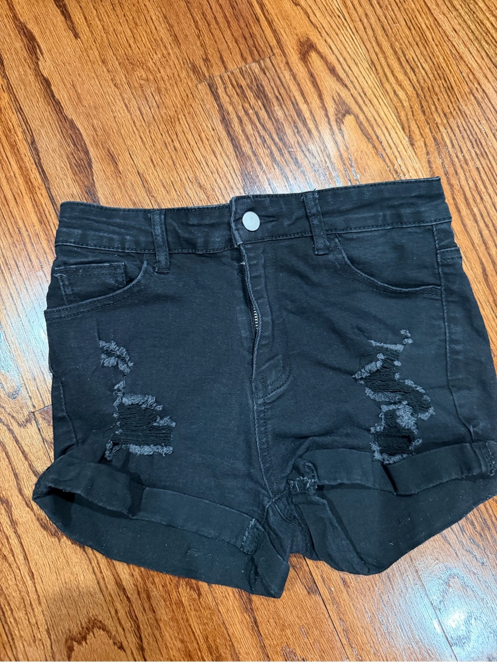 SHEIN Black Distressed High-Rise Jean Shorts